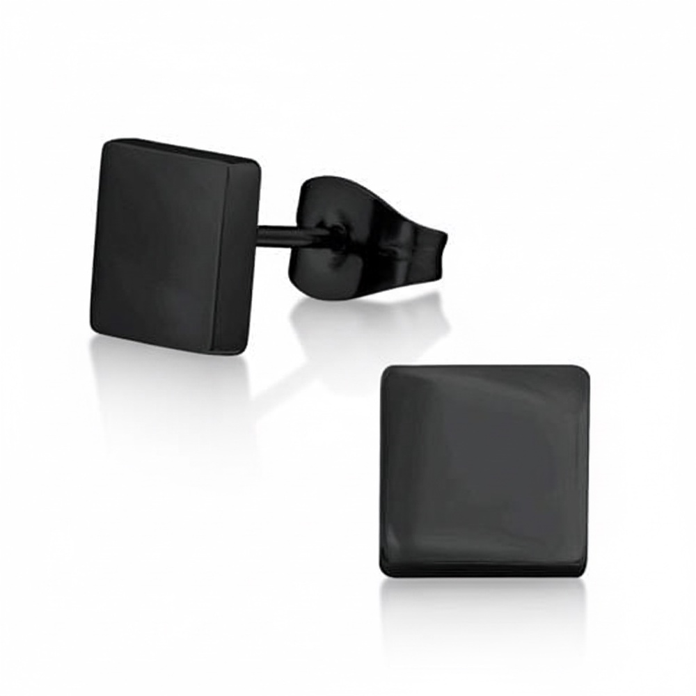 Surgical Stainless Steel Black Square‎ Stud Earring Unisex Adult